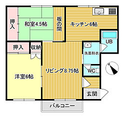 メモリーハイツ 2LDKの間取図画像