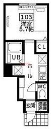 渋谷区本町YKテラスハウス 1Kの間取図画像