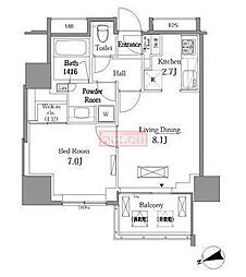 レジディアタワー目黒不動前 1LDKの間取図画像