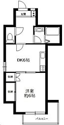 デルフィス梅ケ丘 1DKの間取図画像