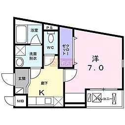 大山プレイス 1Kの間取図画像