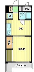 コンチネンタルハイツ御殿山 1DKの間取図画像