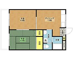 ロイヤルハイツ森ビル 2DKの間取図画像