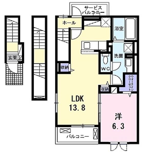 ミラージュ 301｜京都府京都市左京区田中南西浦町(賃貸アパート1LDK・3階・55.09㎡)の写真 その2