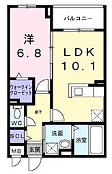 アーバンコート堀川西 204 2階1LDKの間取り