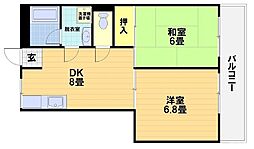 山治ハイツ 3階2LDKの間取り
