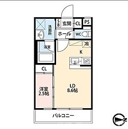 エストゥルース京都II 1LDKの間取図画像