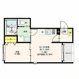 HarmonyTerraceプレミアムテラス東寺 1DKの間取図画像