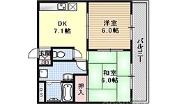上阿達谷口マンション 2DKの間取図画像