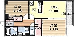 リーゾ北山 2LDKの間取図画像