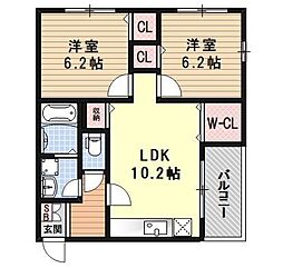 ベルビュー太秦 2LDKの間取図画像