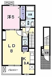 フランブリーズ桂ヶ原 1LDKの間取図画像
