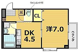 プレステージ翼 1DKの間取図画像