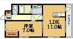 フレーヴァー七瀬川 1LDKの間取図画像