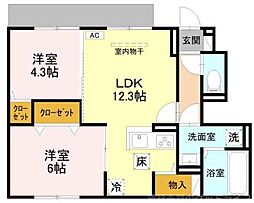 田村グリーンハイツ 2LDKの間取図画像