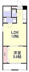 東池田町マンション 1LDKの間取図画像