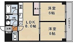 ライオンズマンション堀川 2DKの間取図画像