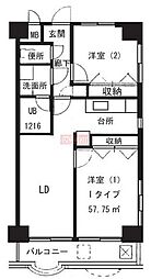おかめビルホワイトガーデン東田 2LDKの間取図画像