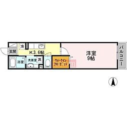 アクアベル 1Kの間取図画像