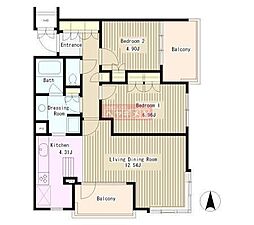 セントラルヒルツルミイースト 2LDKの間取図画像