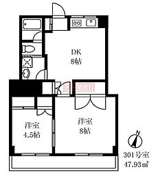 雪ヶ谷メゾンネージュ 2DKの間取図画像