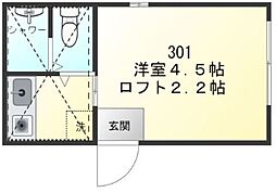 テルス渡田 ワンルームの間取図画像