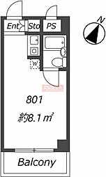 プラーズ花月園 ワンルームの間取図画像