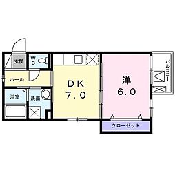 フェリスティ竹沢 1DKの間取図画像