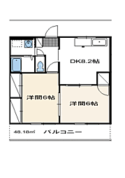 ファミネス上台 2DKの間取図画像