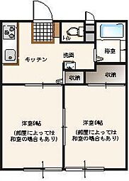 松本ハイツB 2DKの間取図画像