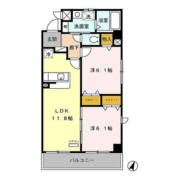 HERMELA 301｜栃木県栃木市柳橋町(賃貸マンション2LDK・3階・55.15㎡)の写真 その2