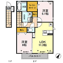 ロイヤル　プレイスII　B 205 ｜ 栃木県栃木市沼和田町（賃貸アパート2LDK・2階・62.39㎡） その2