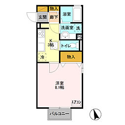 AmabileMayumi2 1Kの間取図画像
