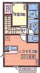 仙台市営南北線 黒松駅 徒歩5分の賃貸アパート 2階1LDKの間取り