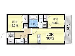 アーバンパーク淡路 8階2LDKの間取り