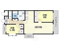 ネオコーポ桃谷 2LDKの間取図画像