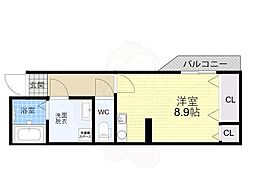 Cube大桐 1Kの間取図画像