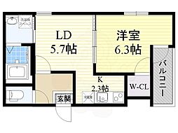 フジパレス井高野駅南 1LDKの間取図画像