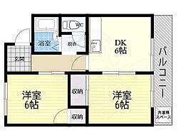 いほりコーポ1棟 2DKの間取図画像