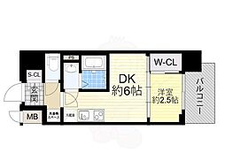プレリスNEO大阪十三エルヴィオン 1DKの間取図画像