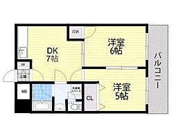 第一高光マンション 2DKの間取図画像