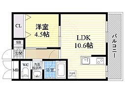 ウィンドヒル三国 1LDKの間取図画像