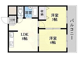 サンサーラ新大阪 2DKの間取図画像
