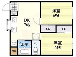 エレガンスファイブ 2DKの間取図画像