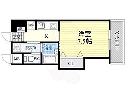 ラグーン・フライト新大阪 1Kの間取図画像