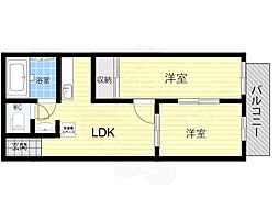 ビギンハイツA 2DKの間取図画像