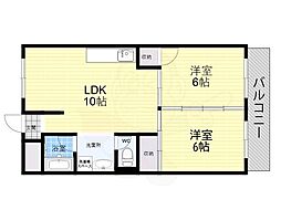 西大道ハイツ 2LDKの間取図画像