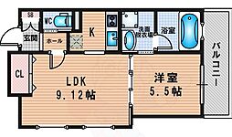 アーバンフラッツ西中島 1LDKの間取図画像