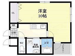 フェリオ宮原 1Kの間取図画像