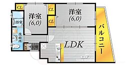 セレブコート木川 2LDKの間取図画像